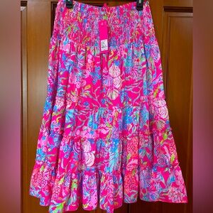 Lilly Pulitzer Deavan Midi Skirt Pink Isle Shell Me Something Good Size Medium